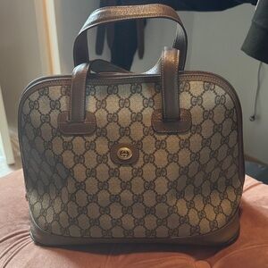 Gucci Monogram Satchel with Brown Leather